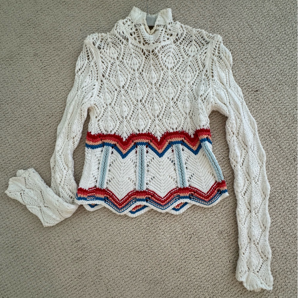 Peter Pilotto Cream Knit Top with Peach and Blue Accents